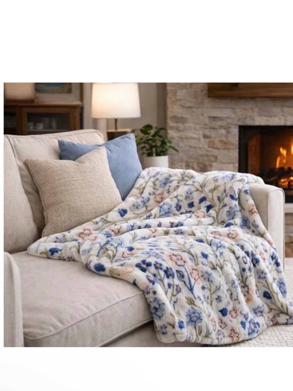 The Big One Throw Blanket Plush Oversized Blanket - Blue Floral - 60 x 72 inches